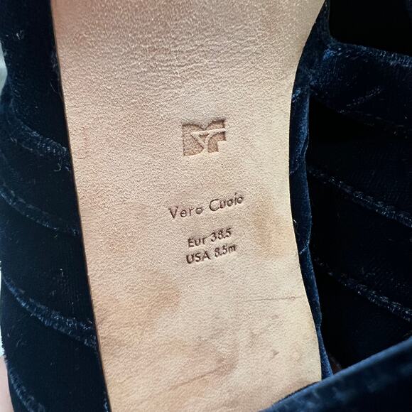 New Diane Von Furstenburg Tabby Velvet Platform Slingback Sandals Navy Sz 8.5 - Picture 9 of 9